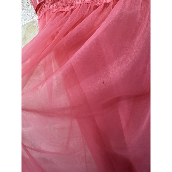 Pink Chiffon Nightgown Peignoir Robe Barbie Ballerina Sissy Coquette Vintage 60s - Picture 7 of 15
